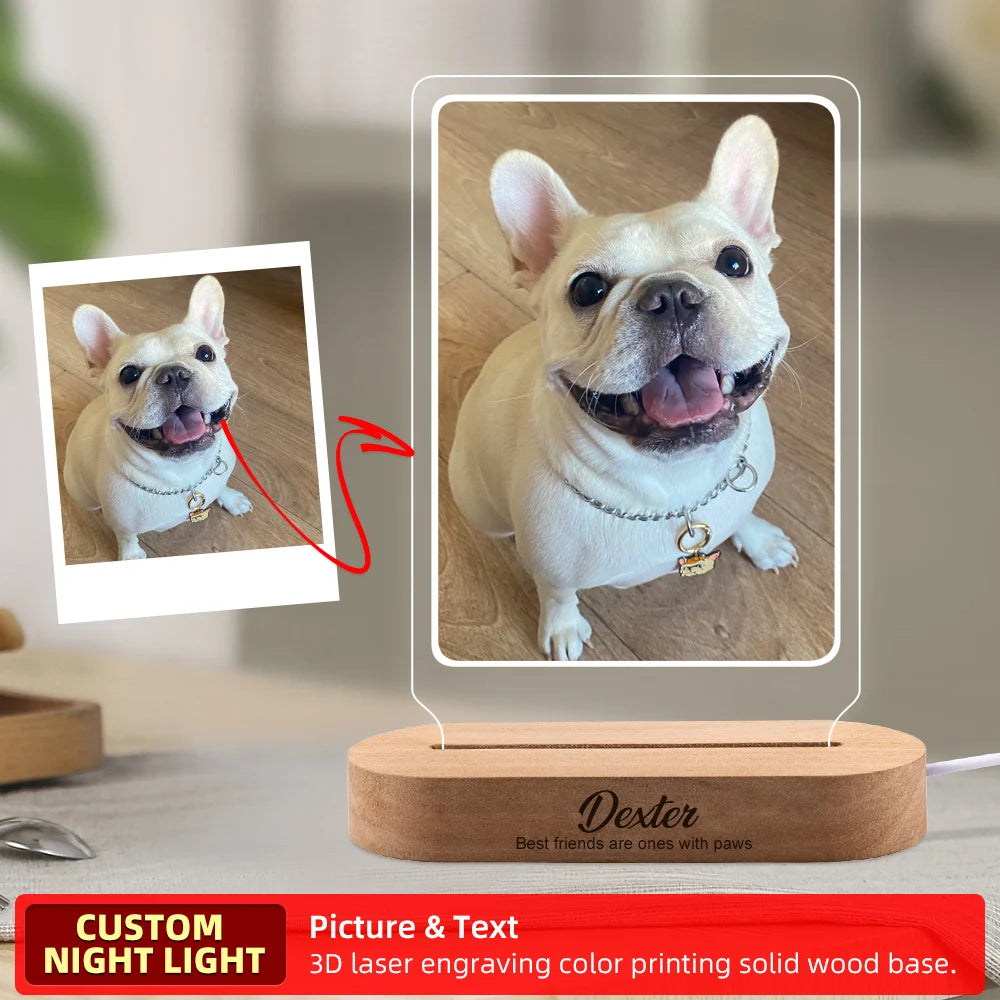 Custom Dog Photo Night Light Pet Memoral Gift Light Up Pet Memorial Plaque Cat Photo Gift Personalized Gift for Pet Loss