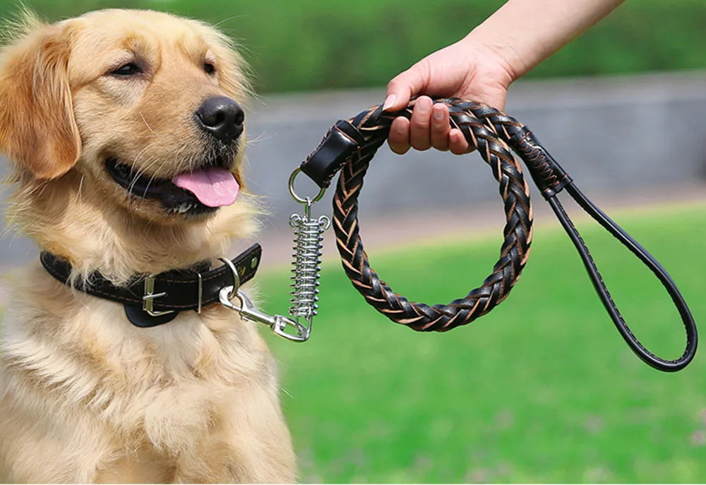 Heavy and Duty Large Dog Leash Genuine Leather Braided Dog Training Leash for Shepherd Bulldog Labrador Gold Retriever Pet Leads