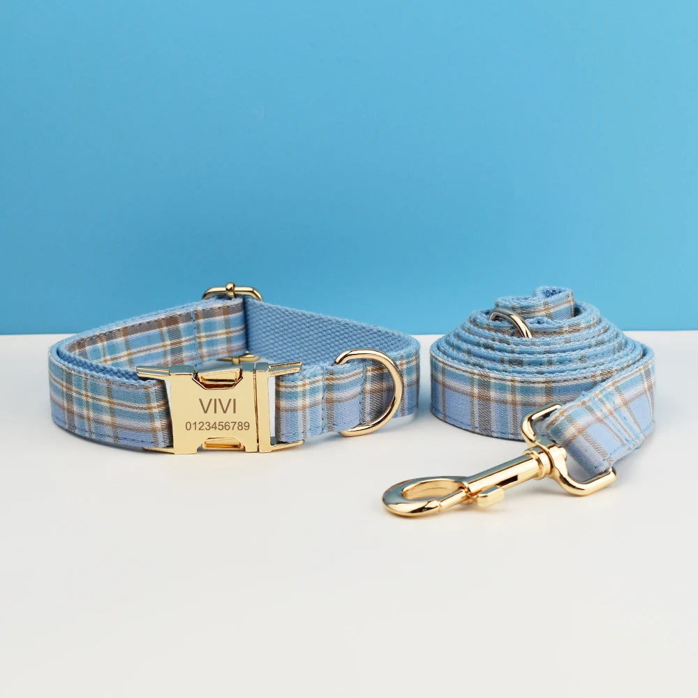 Plaid Dog Collar And Leash Set For Dogs Custom Engraved Nameplate Pet Supplies Dog Leash Grid 16