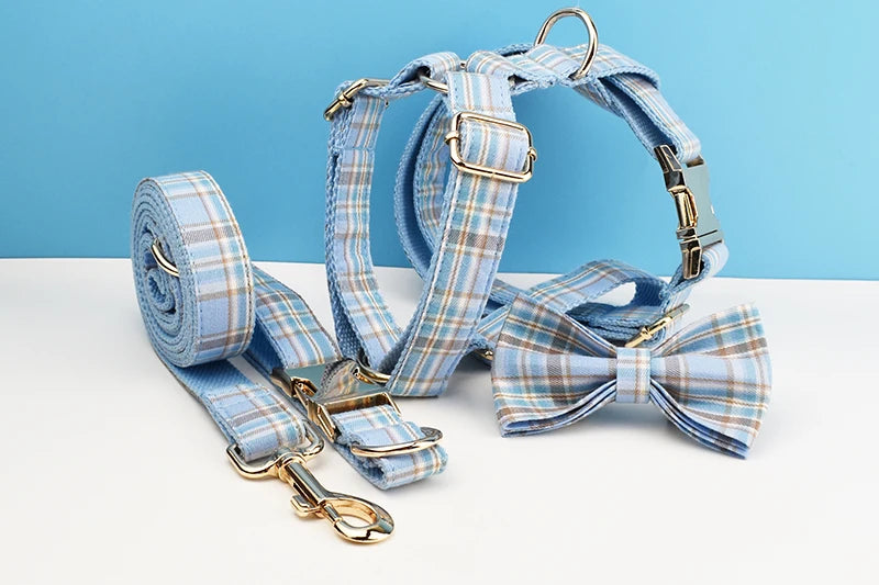 Plaid Dog Collar And Leash Set For Dogs Custom Engraved Nameplate Pet Supplies Dog Leash Grid 16