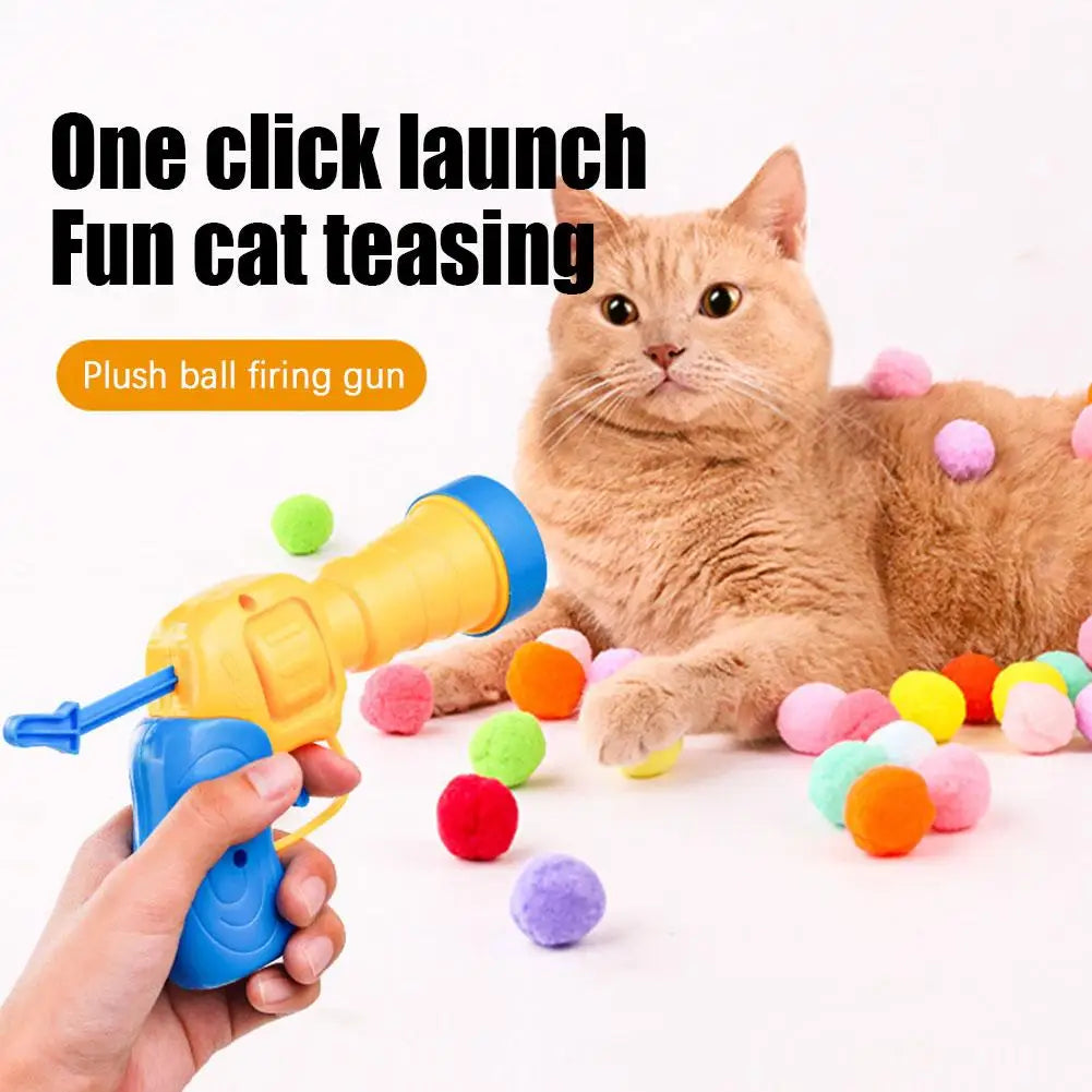 Cat Toys Mini Interactive Launch Training Toy For Pet Kitten Creative Shooting Gun Games Stretch Plush Ball Toys Pet Supplies