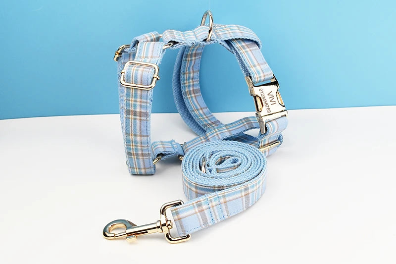 Plaid Dog Collar And Leash Set For Dogs Custom Engraved Nameplate Pet Supplies Dog Leash Grid 16