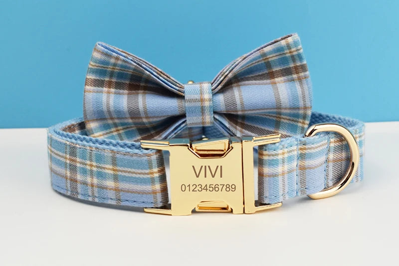 Plaid Dog Collar And Leash Set For Dogs Custom Engraved Nameplate Pet Supplies Dog Leash Grid 16