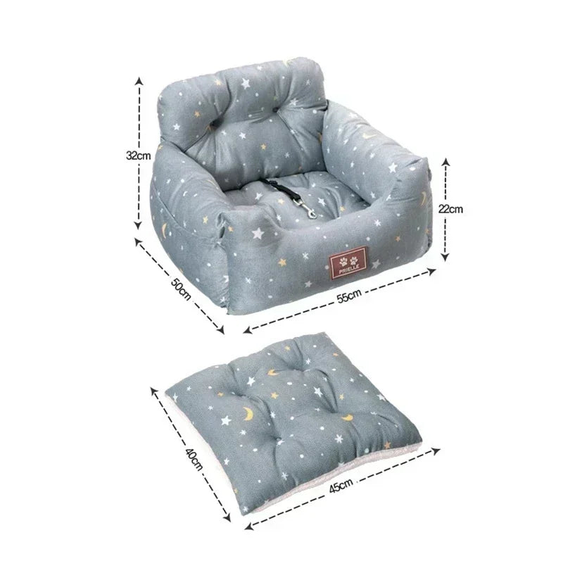 Dog Car Seat with Safety Belt – Washable Travel Booster