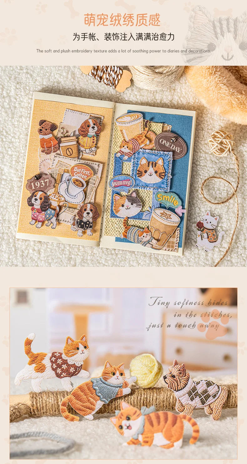 20pcs/lot Kawaii Stationery Stickers Velvet Embroidery Cute Pet Diary Planner Decorative  Stickers Scrapbooking Craft Stickers