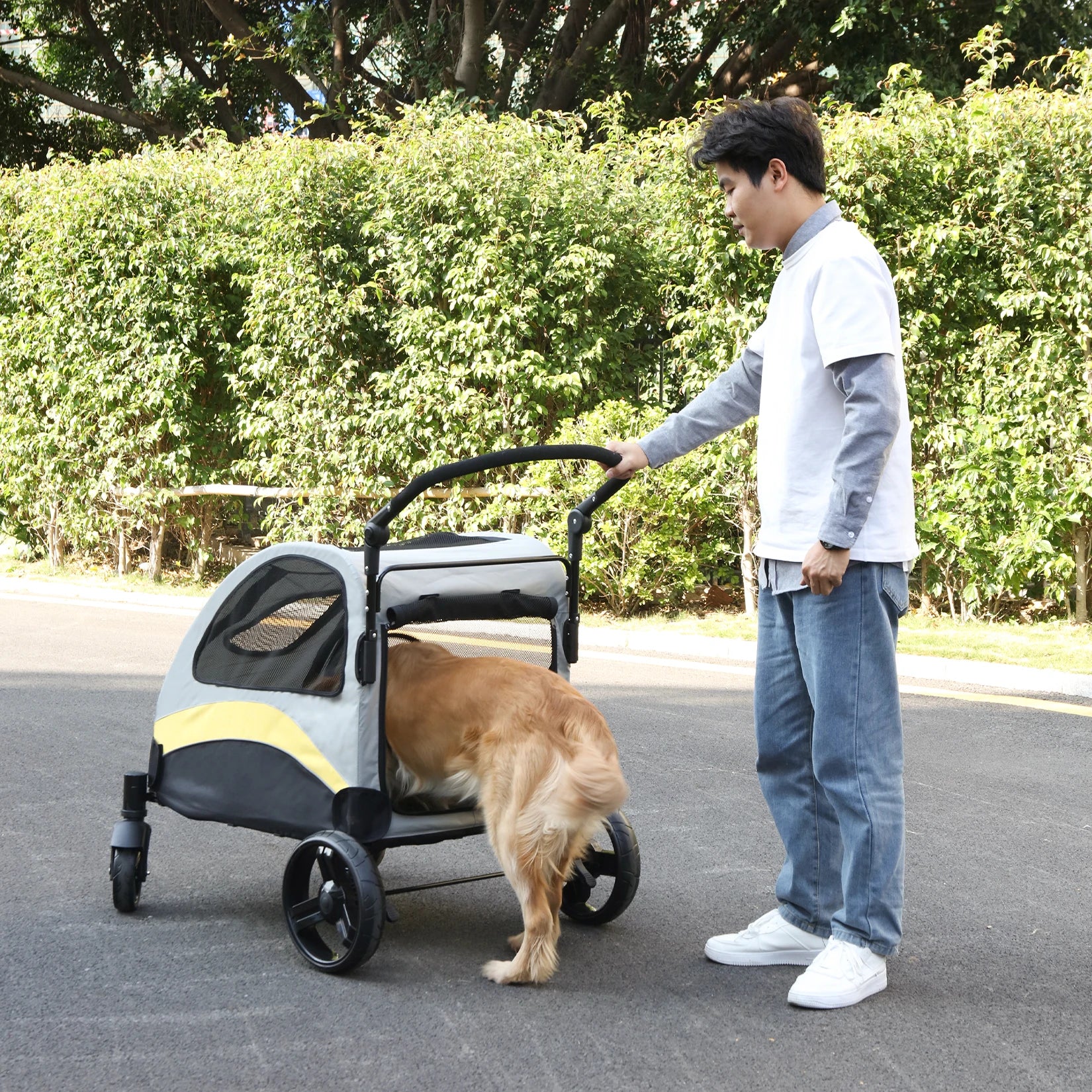 Portable Dog Stroller 4 Wheels – Foldable Pet Travel Carrier
