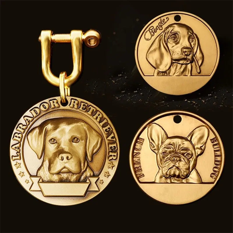 Customized Dog ID Tag Brass Embossed Lettering Prevent Losing Pets Card Engraved Personalized Pet Collar Charm Name Pendant