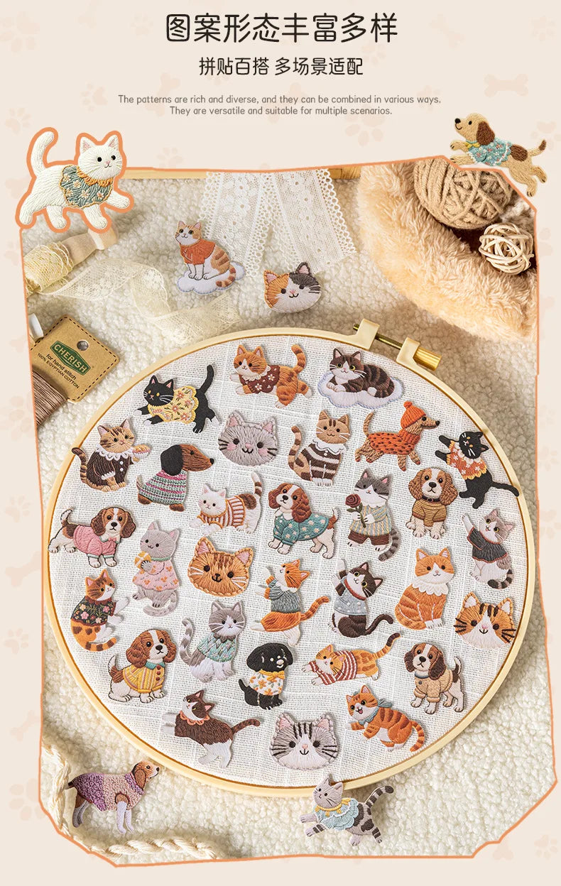 20pcs/lot Kawaii Stationery Stickers Velvet Embroidery Cute Pet Diary Planner Decorative  Stickers Scrapbooking Craft Stickers