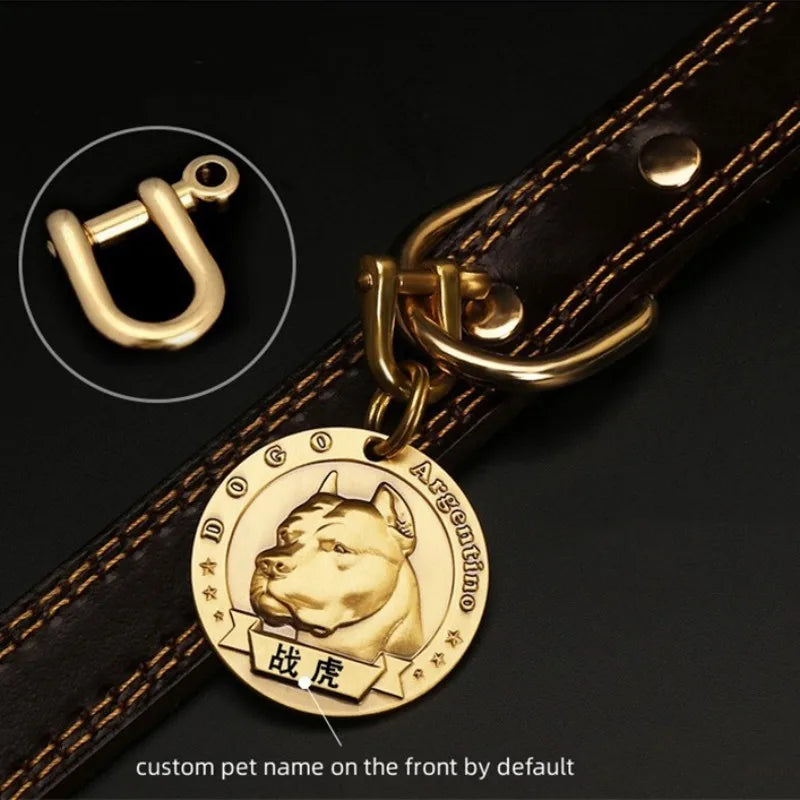 Customized Dog ID Tag Brass Embossed Lettering Prevent Losing Pets Card Engraved Personalized Pet Collar Charm Name Pendant