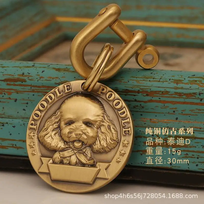 Customized Dog ID Tag Brass Embossed Lettering Prevent Losing Pets Card Engraved Personalized Pet Collar Charm Name Pendant