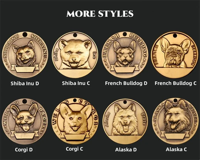 Customized Dog ID Tag Brass Embossed Lettering Prevent Losing Pets Card Engraved Personalized Pet Collar Charm Name Pendant