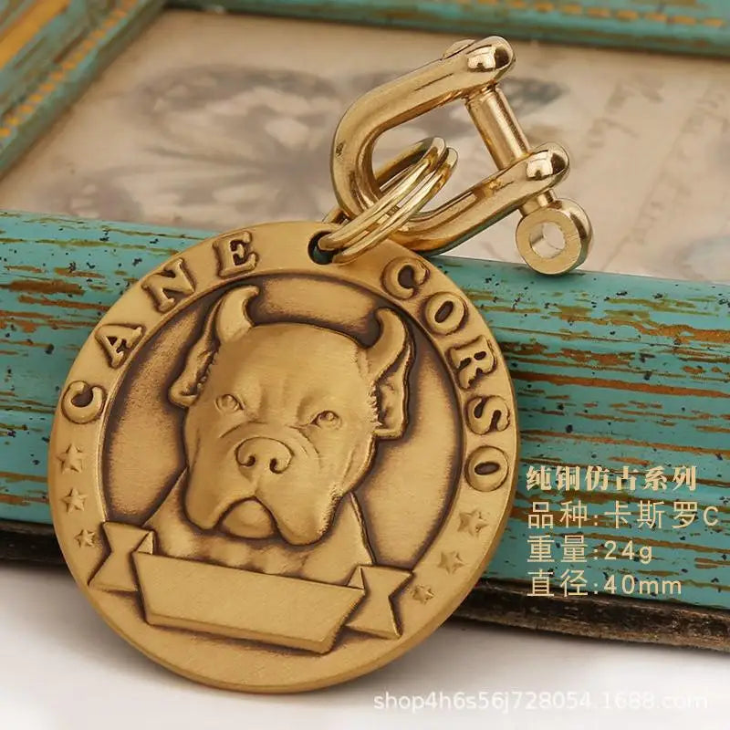 Customized Dog ID Tag Brass Embossed Lettering Prevent Losing Pets Card Engraved Personalized Pet Collar Charm Name Pendant