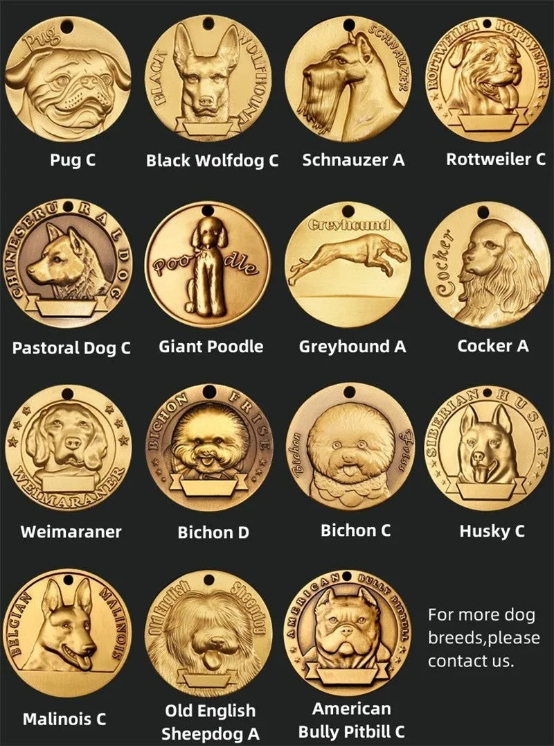Customized Dog ID Tag Brass Embossed Lettering Prevent Losing Pets Card Engraved Personalized Pet Collar Charm Name Pendant