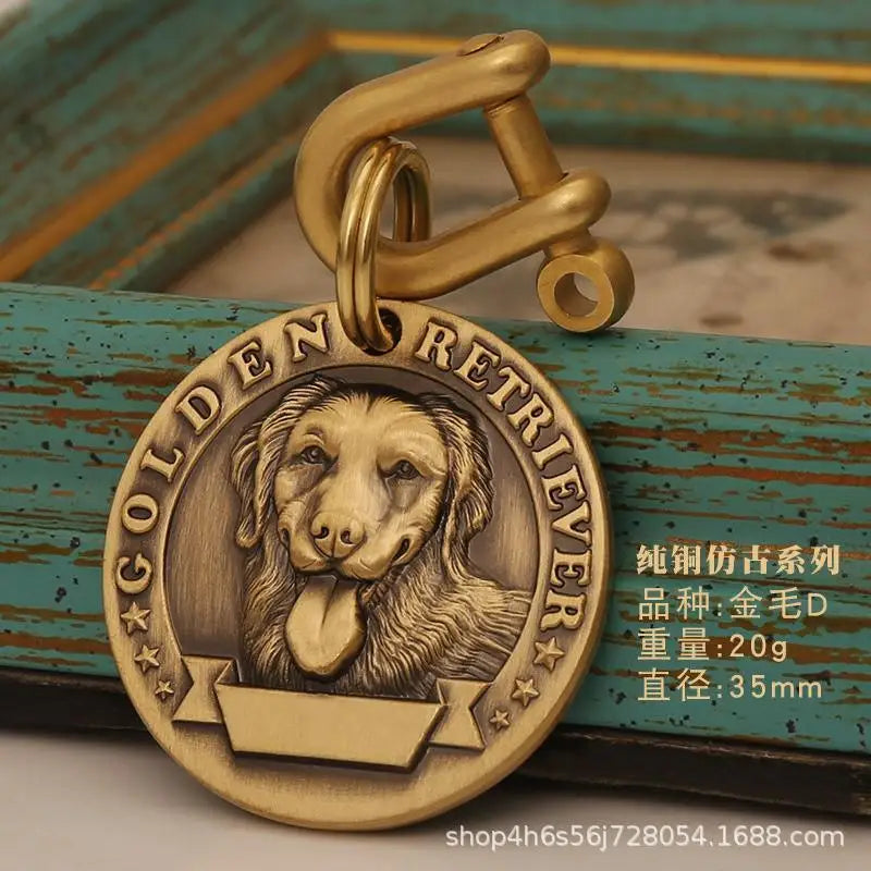 Customized Dog ID Tag Brass Embossed Lettering Prevent Losing Pets Card Engraved Personalized Pet Collar Charm Name Pendant