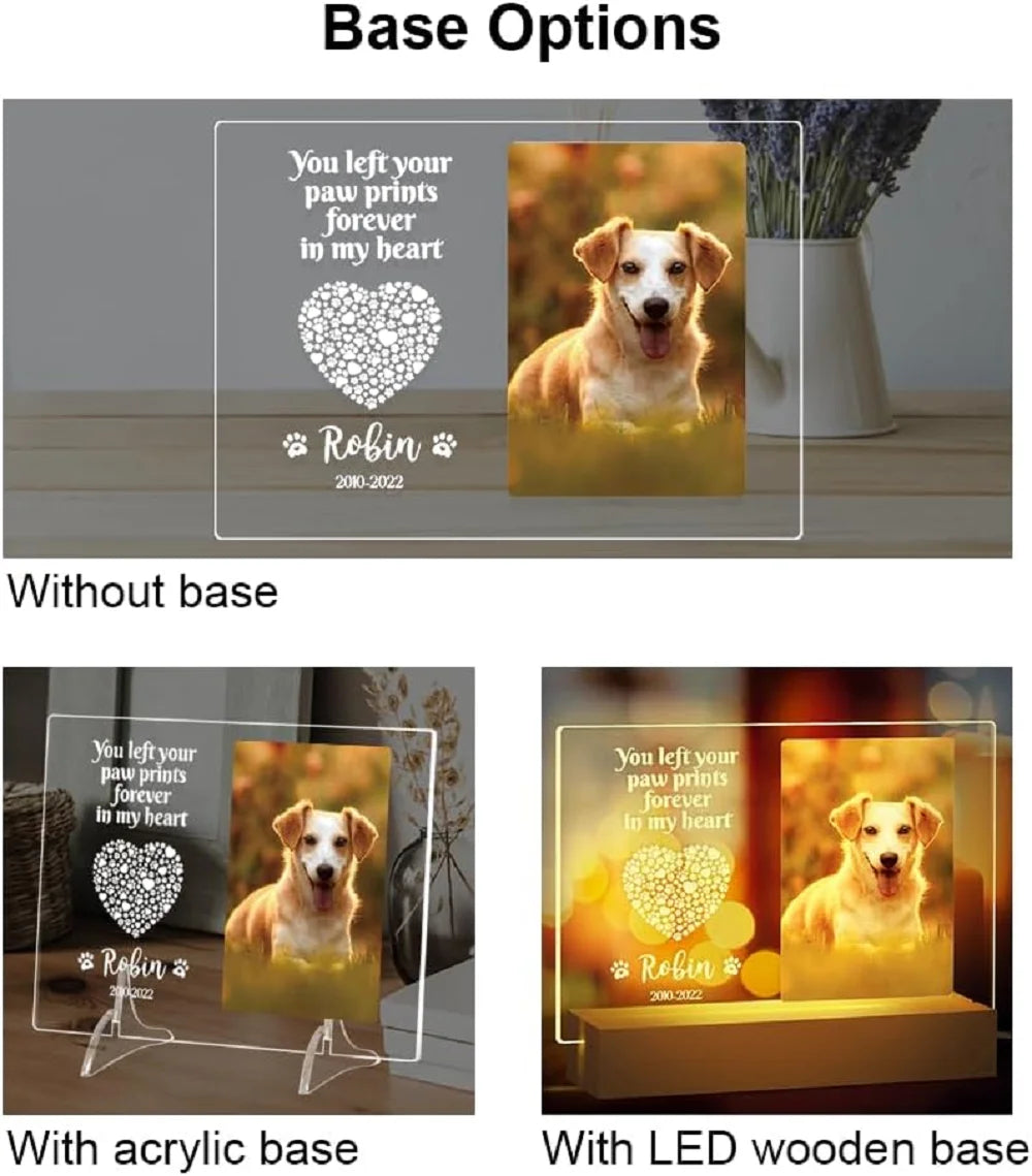 Personalized Custom Pet Photo Frame 3D Acrylic Lamp Customized Dog Cat Memorial Photo Frame Pet Sympathy Gifts LED Night Light