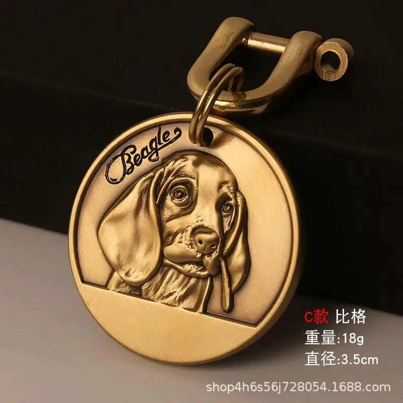Customized Dog ID Tag Brass Embossed Lettering Prevent Losing Pets Card Engraved Personalized Pet Collar Charm Name Pendant