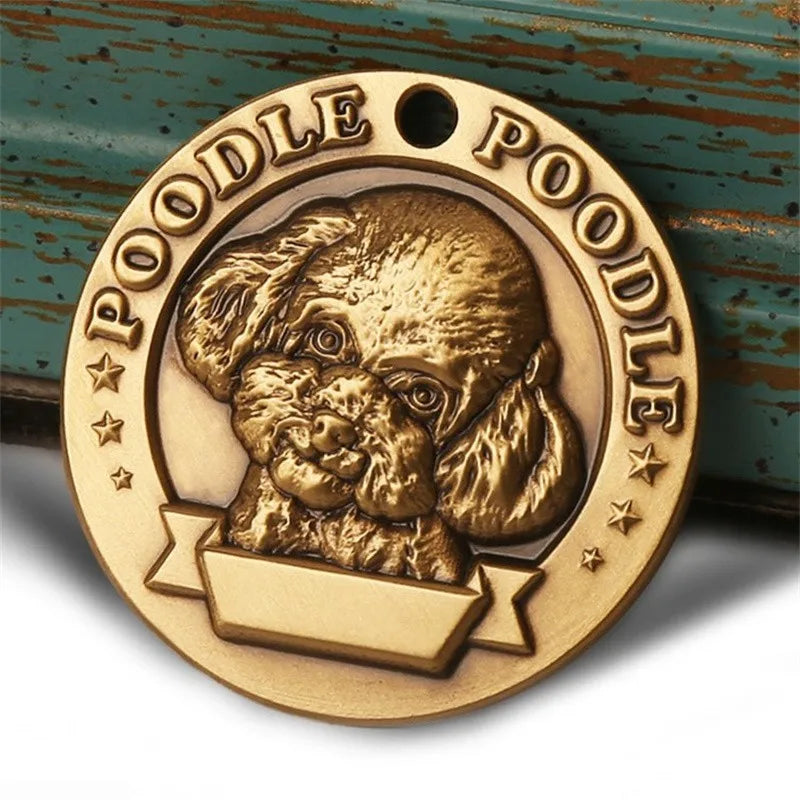 Customized Dog ID Tag Brass Embossed Lettering Prevent Losing Pets Card Engraved Personalized Pet Collar Charm Name Pendant