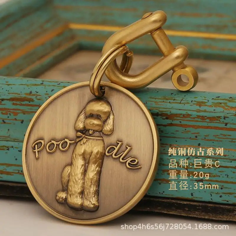 Customized Dog ID Tag Brass Embossed Lettering Prevent Losing Pets Card Engraved Personalized Pet Collar Charm Name Pendant