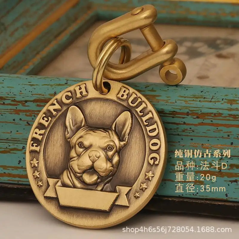 Customized Dog ID Tag Brass Embossed Lettering Prevent Losing Pets Card Engraved Personalized Pet Collar Charm Name Pendant