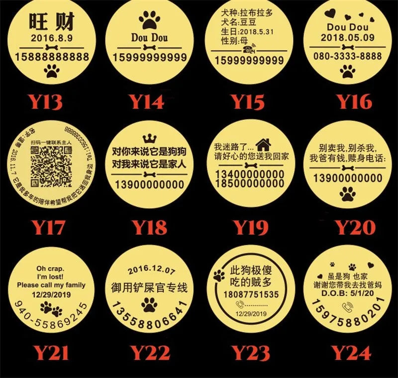 Customized Dog ID Tag Brass Embossed Lettering Prevent Losing Pets Card Engraved Personalized Pet Collar Charm Name Pendant