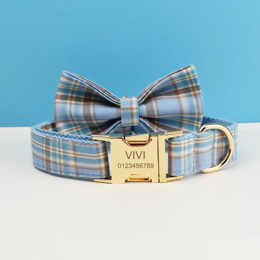 Plaid Dog Collar And Leash Set For Dogs Custom Engraved Nameplate Pet Supplies Dog Leash Grid 16