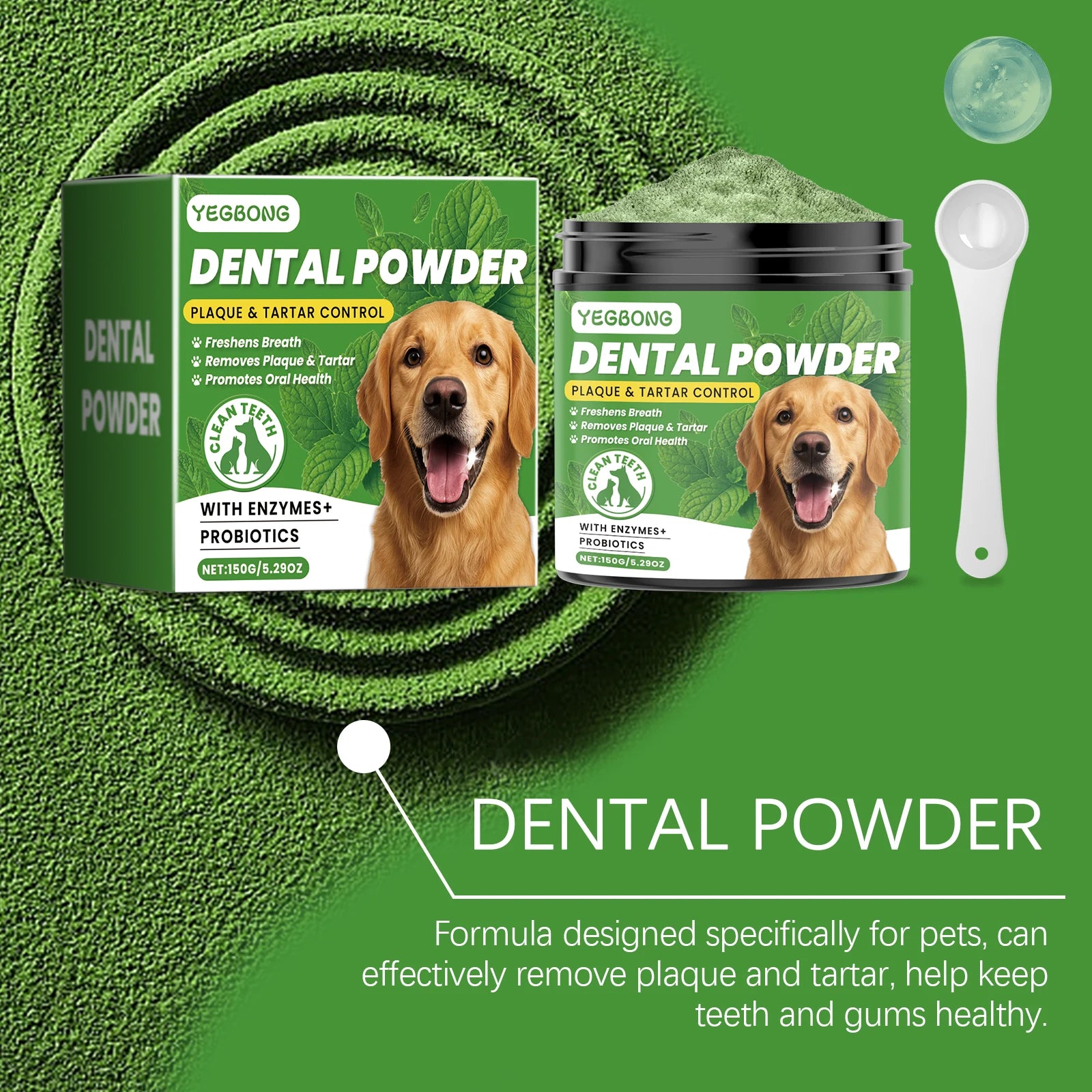 Yegbong 150g Dog Teeth Cleaning Powder - Gentle Dental Care for Pets - Removes Tartar, Stains & Bad Breath - Whitens Teeth