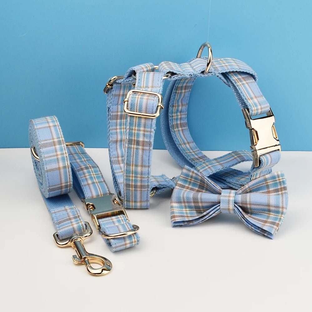 Plaid Dog Collar And Leash Set For Dogs Custom Engraved Nameplate Pet Supplies Dog Leash Grid 16