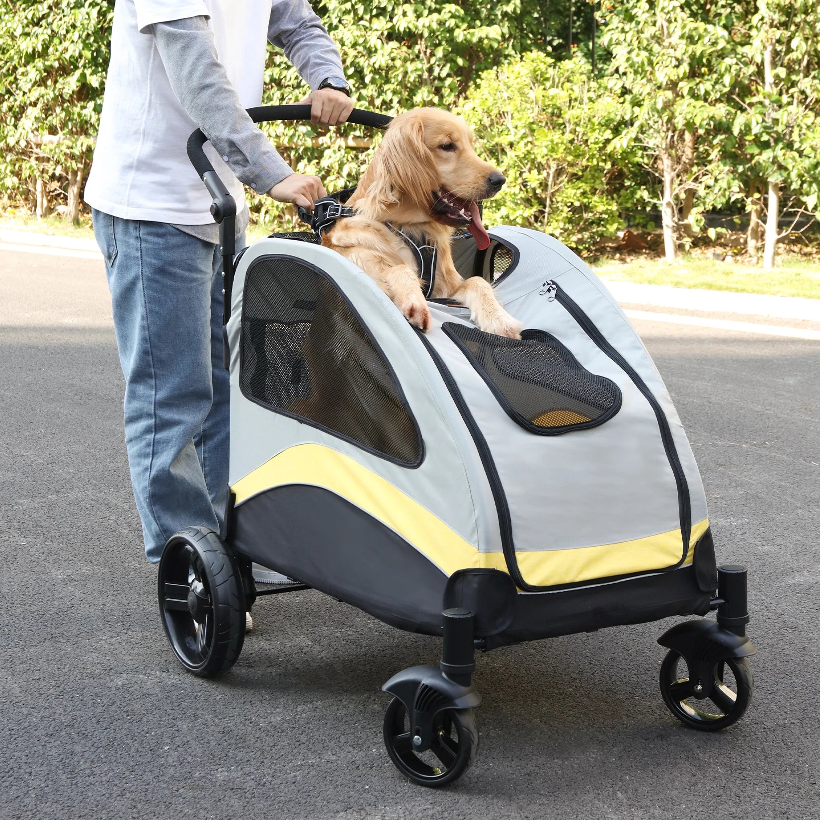 Portable Dog Stroller 4 Wheels – Foldable Pet Travel Carrier