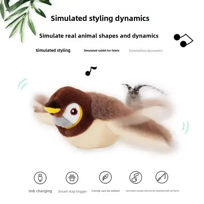 Interactive Catnip Bird Toy – Touch-Activated Squeaky Plush