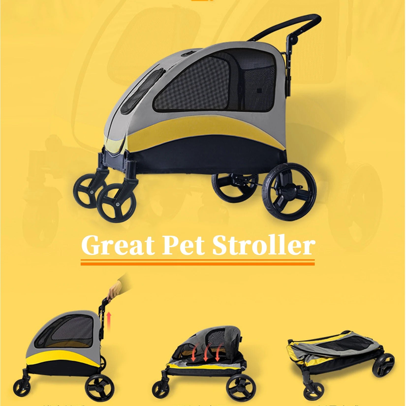 Portable Dog Stroller 4 Wheels – Foldable Pet Travel Carrier