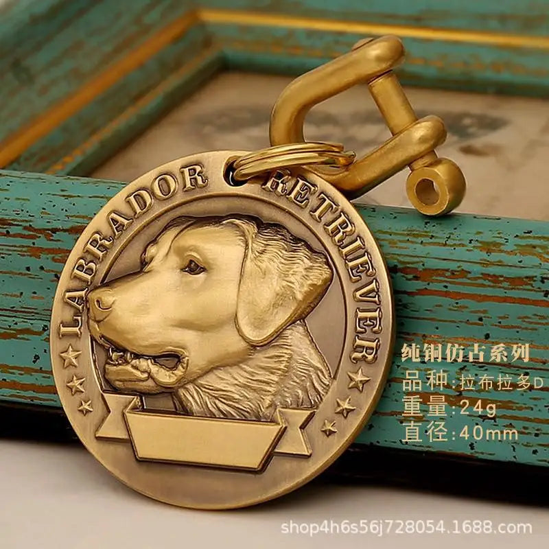 Customized Dog ID Tag Brass Embossed Lettering Prevent Losing Pets Card Engraved Personalized Pet Collar Charm Name Pendant