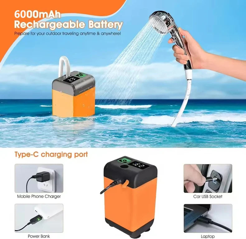 Electric Water Pump Car Washer handheld Faucet Kit Outdoor Bath Camping Shower Head For Camping Hiking Pet Cleaning