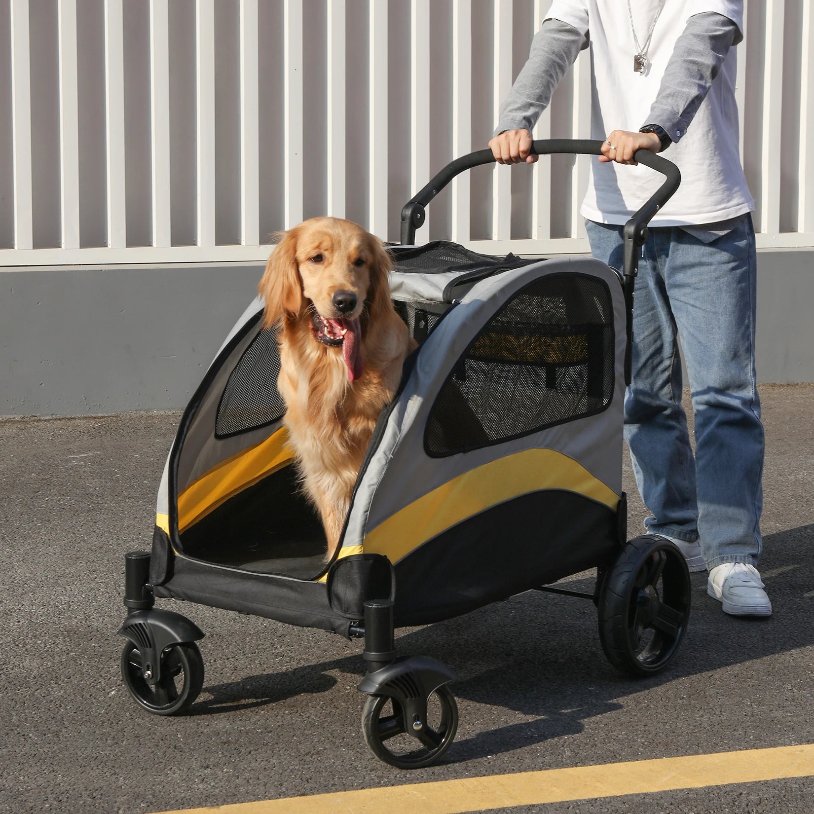 Portable Dog Stroller 4 Wheels – Foldable Pet Travel Carrier