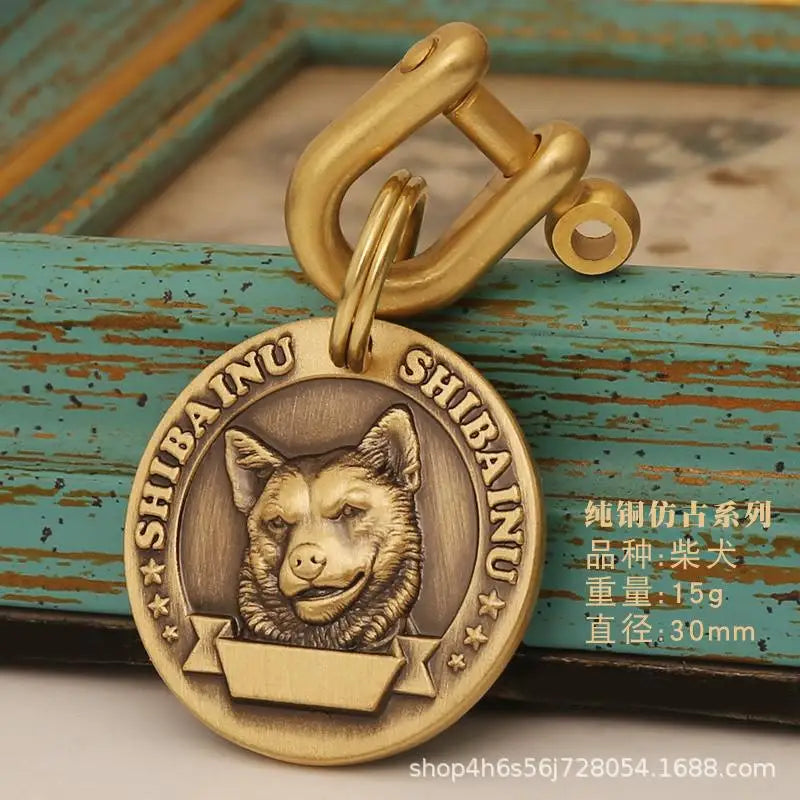 Customized Dog ID Tag Brass Embossed Lettering Prevent Losing Pets Card Engraved Personalized Pet Collar Charm Name Pendant