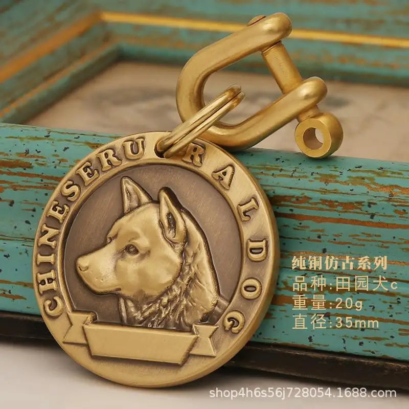 Customized Dog ID Tag Brass Embossed Lettering Prevent Losing Pets Card Engraved Personalized Pet Collar Charm Name Pendant