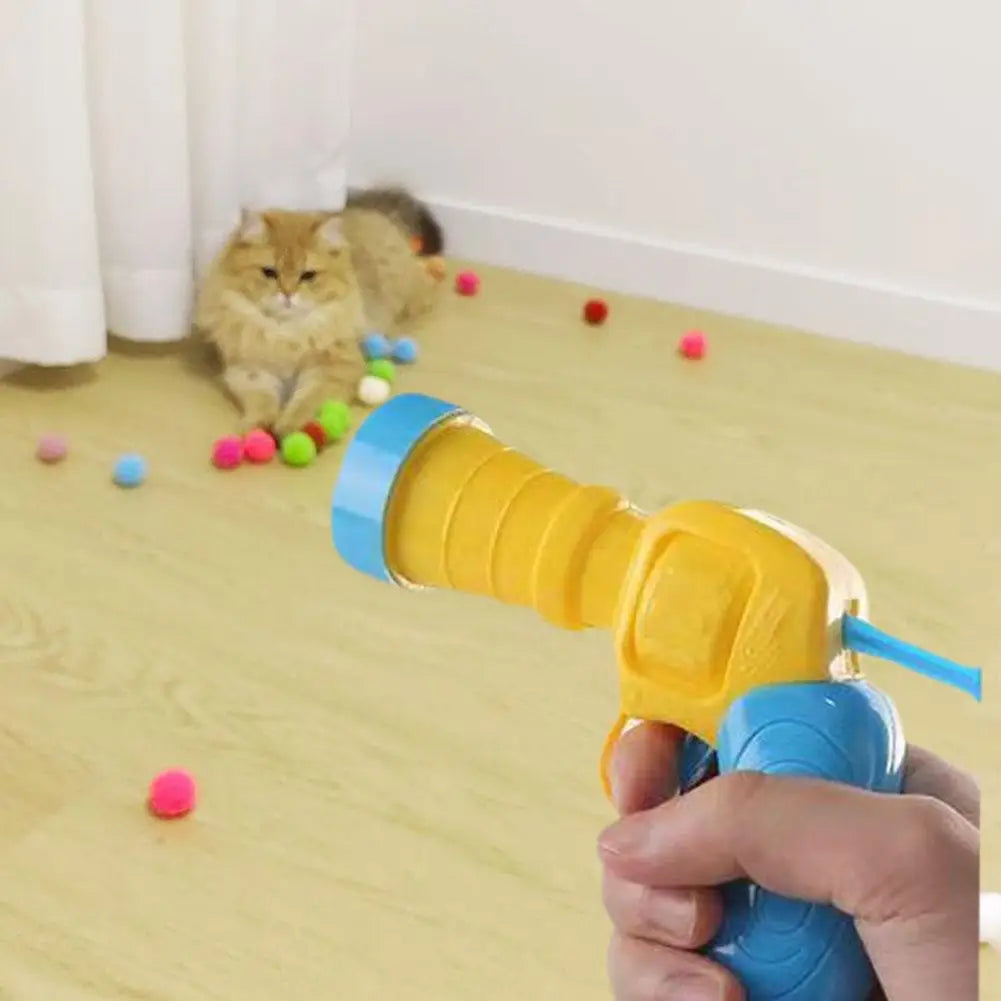 Cat Toys Mini Interactive Launch Training Toy For Pet Kitten Creative Shooting Gun Games Stretch Plush Ball Toys Pet Supplies