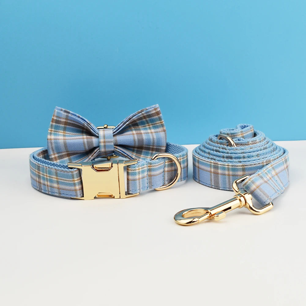 Plaid Dog Collar And Leash Set For Dogs Custom Engraved Nameplate Pet Supplies Dog Leash Grid 16
