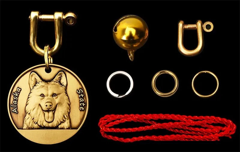 Customized Dog ID Tag Brass Embossed Lettering Prevent Losing Pets Card Engraved Personalized Pet Collar Charm Name Pendant