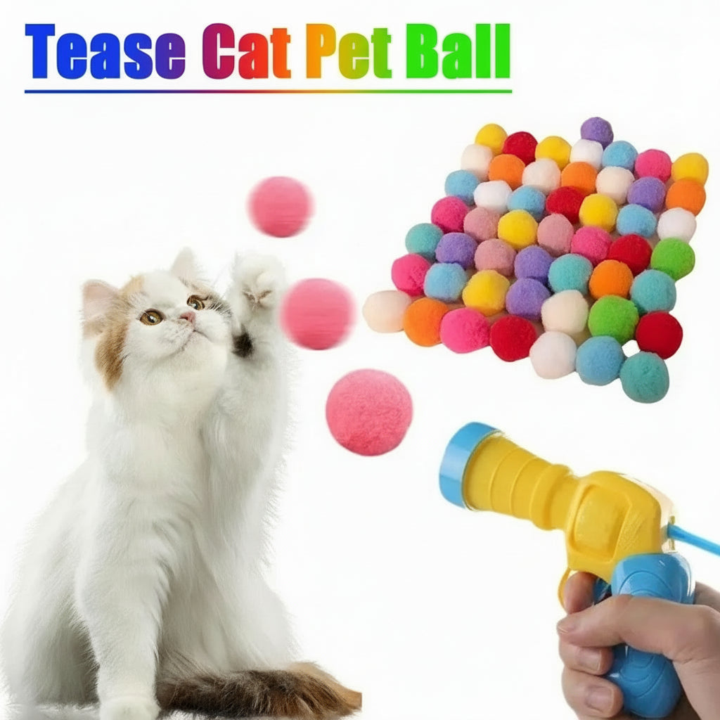 Cat Toys Mini Interactive Launch Training Toy For Pet Kitten Creative Shooting Gun Games Stretch Plush Ball Toys Pet Supplies