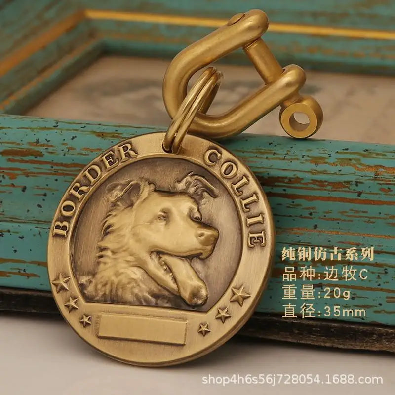 Customized Dog ID Tag Brass Embossed Lettering Prevent Losing Pets Card Engraved Personalized Pet Collar Charm Name Pendant