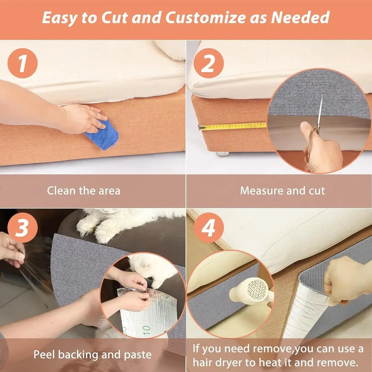 Cat Climbing Mat with Self-Adhesive Backing Sturdy Multi-Purpose Non-Slip Scratching Pad Funitures Protective Mat Pet Accessorie