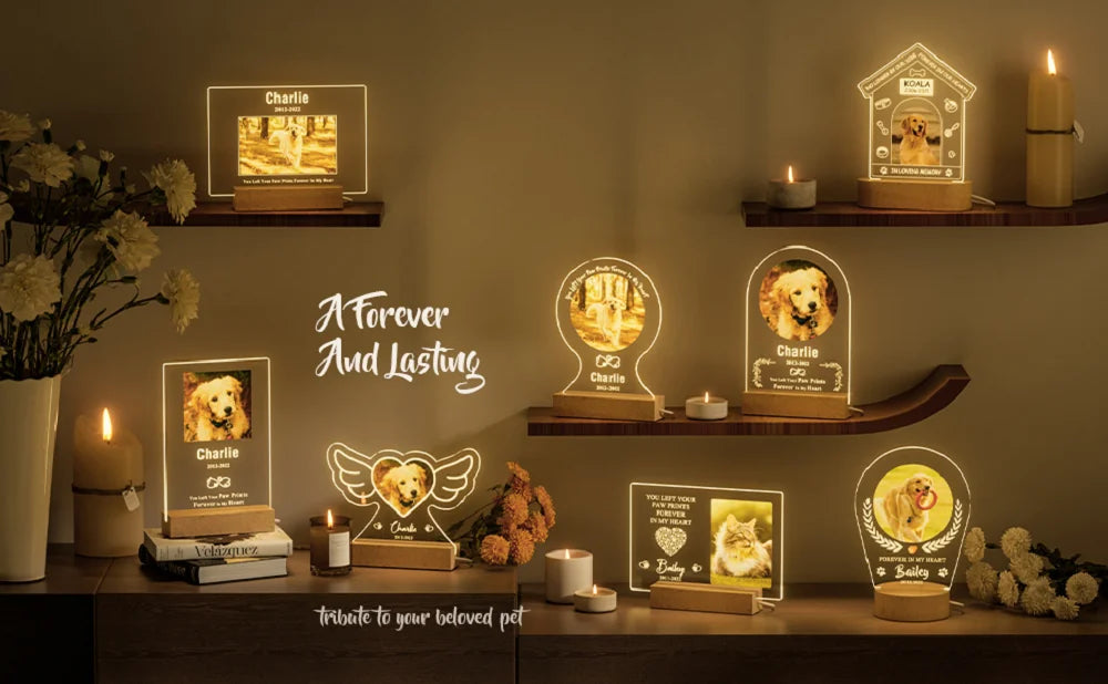 Personalized Custom Pet Photo Frame 3D Acrylic Lamp Customized Dog Cat Memorial Photo Frame Pet Sympathy Gifts LED Night Light