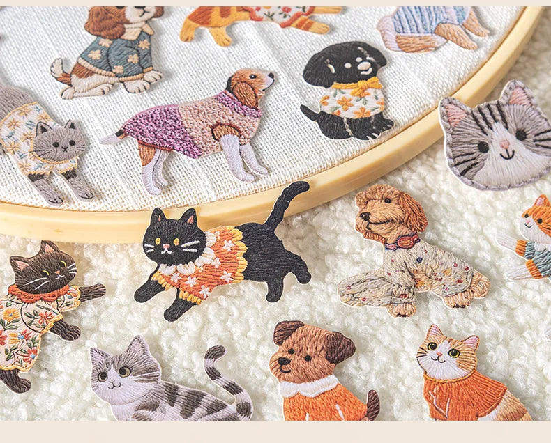 20pcs/lot Kawaii Stationery Stickers Velvet Embroidery Cute Pet Diary Planner Decorative  Stickers Scrapbooking Craft Stickers