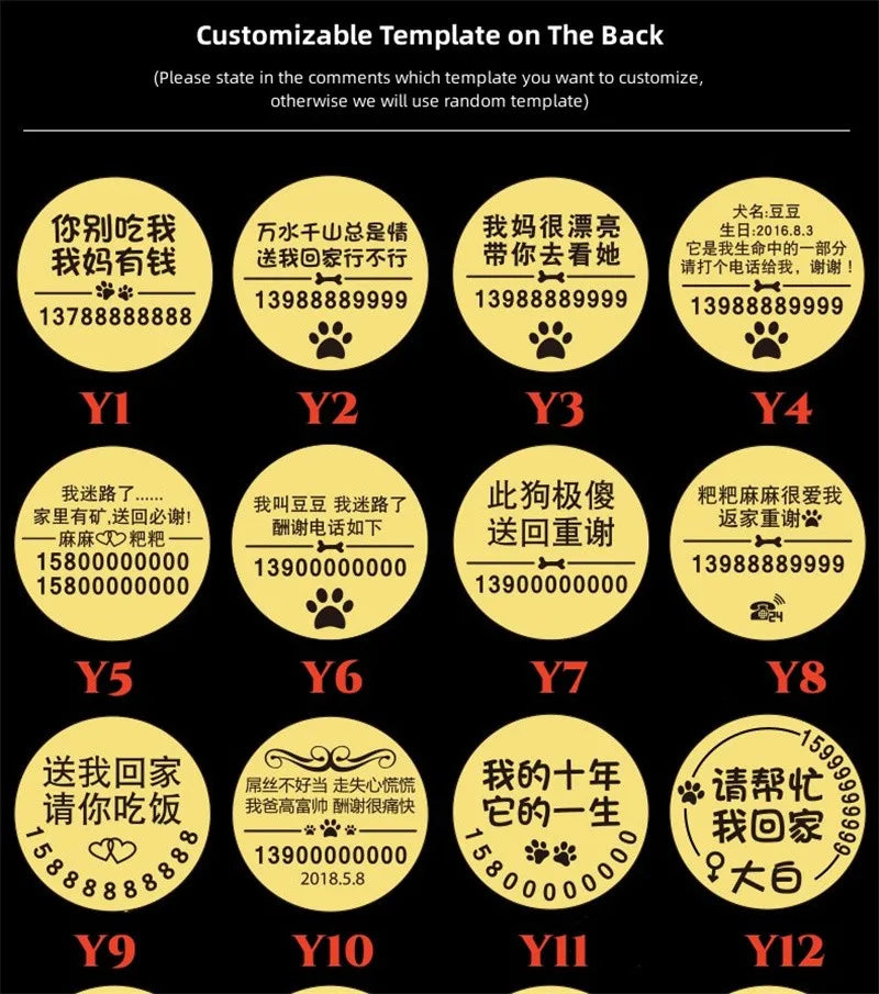 Customized Dog ID Tag Brass Embossed Lettering Prevent Losing Pets Card Engraved Personalized Pet Collar Charm Name Pendant