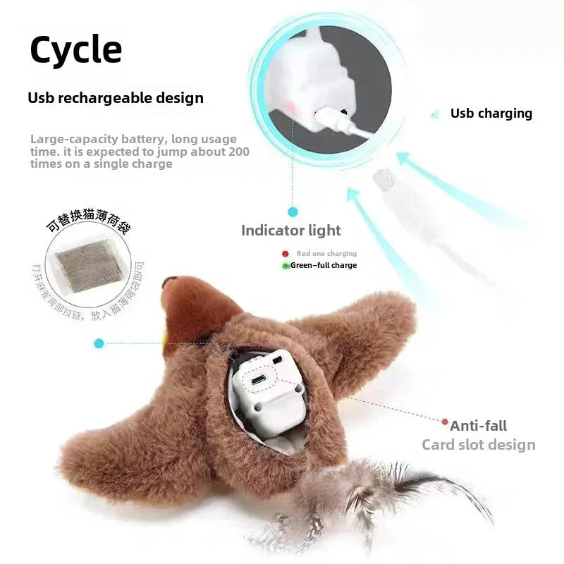 Interactive Catnip Bird Toy – Touch-Activated Squeaky Plush