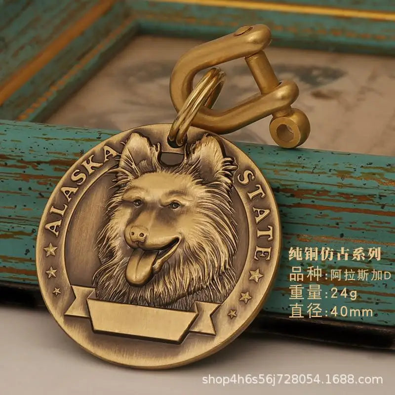 Customized Dog ID Tag Brass Embossed Lettering Prevent Losing Pets Card Engraved Personalized Pet Collar Charm Name Pendant