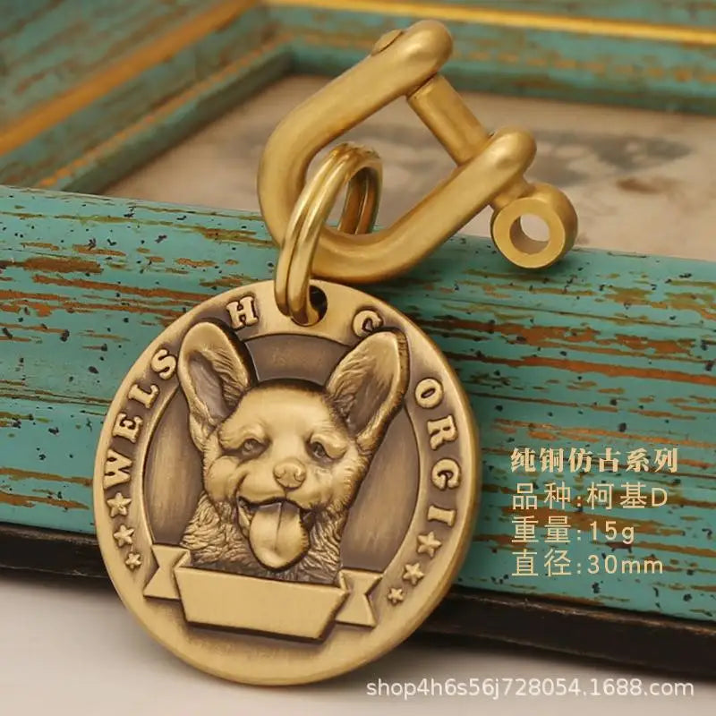 Customized Dog ID Tag Brass Embossed Lettering Prevent Losing Pets Card Engraved Personalized Pet Collar Charm Name Pendant