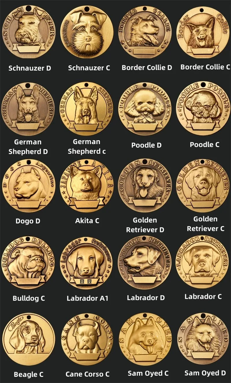 Customized Dog ID Tag Brass Embossed Lettering Prevent Losing Pets Card Engraved Personalized Pet Collar Charm Name Pendant