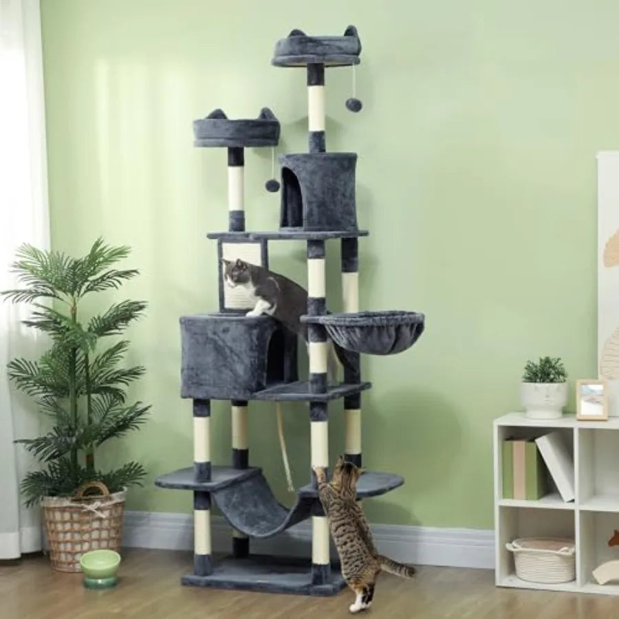 81 Cat Tree for Large Indoor Cats with Scratching Posts Board Condos Beds Hammocks Multi-Level Platforms Toy Balls Rope Toy in