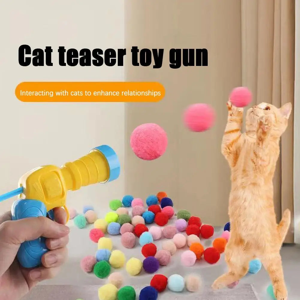 Cat Toys Mini Interactive Launch Training Toy For Pet Kitten Creative Shooting Gun Games Stretch Plush Ball Toys Pet Supplies